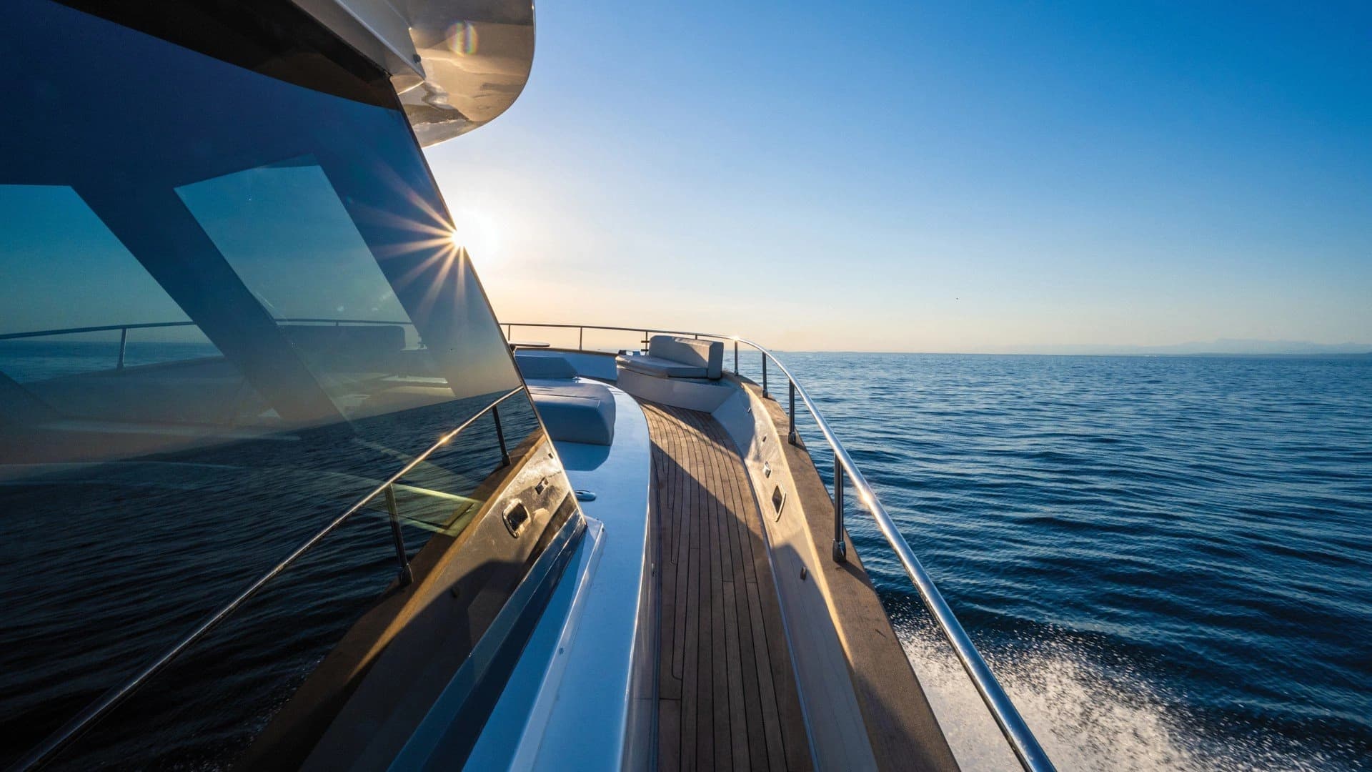 Yacht deck illuminated at night